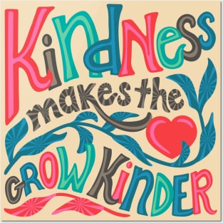 KINDNESS MAKES THE HEART GROW KINDER Uplifting Lettering Motivational Quote with Heart - UnBlink Studio by Jackie Tahara Posters and Art